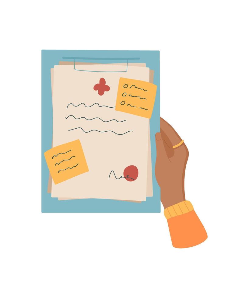 Hand holds a vintage letter with a note and card. Flat style illustration of love messages, creative correspondence, and stationery. Ideal for communication romantic themes. vector