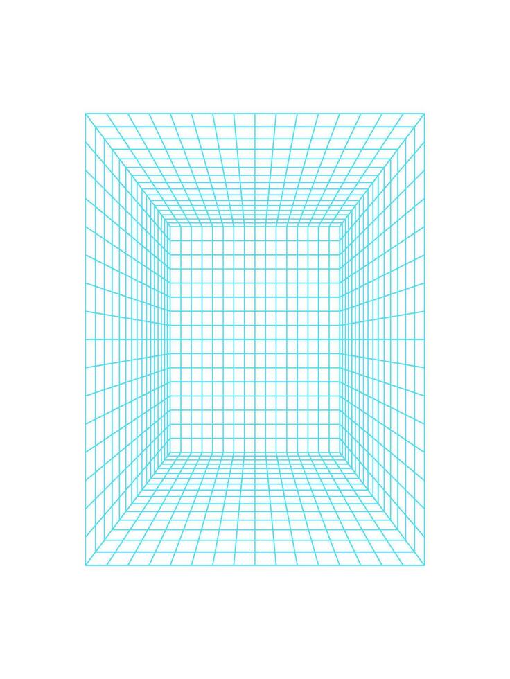 Cyberpunk 3d grid tunnel, brutal art geometry grid pattern figure graphic, cyberpunk geometric mesh shape symbol, futuristic abstract net structure object, 90s retro trendy 3d wireframe form icon. vector