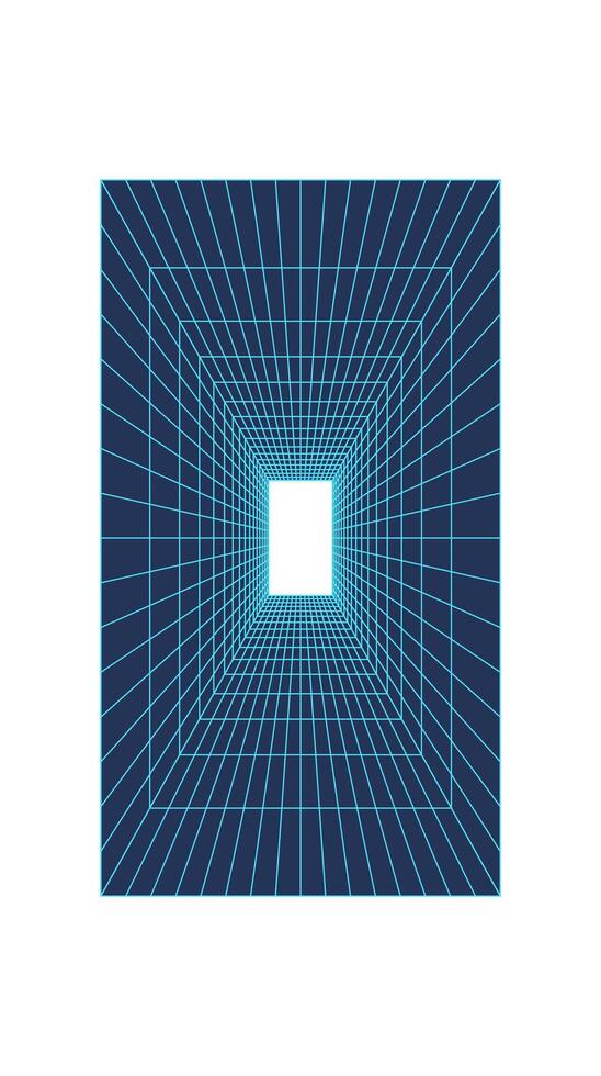 Perspective 3d grid wormhole, futuristic neon grid element illustration, y2k geometry mesh pattern form graphic, brutal art trendy 3d wireframe figure symbol, 90s retro abstract net shape icon. vector