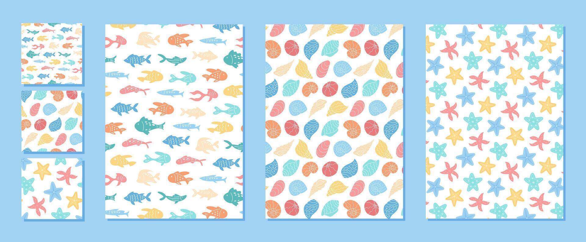 Colorful ocean-themed patterns vector