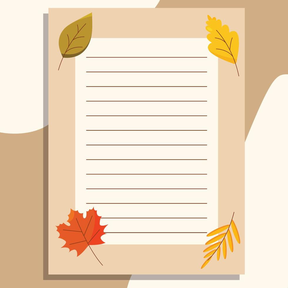 An autumn banner, a piece of paper, and a notebook page are decorated with autumn leaves on a beige background. vector