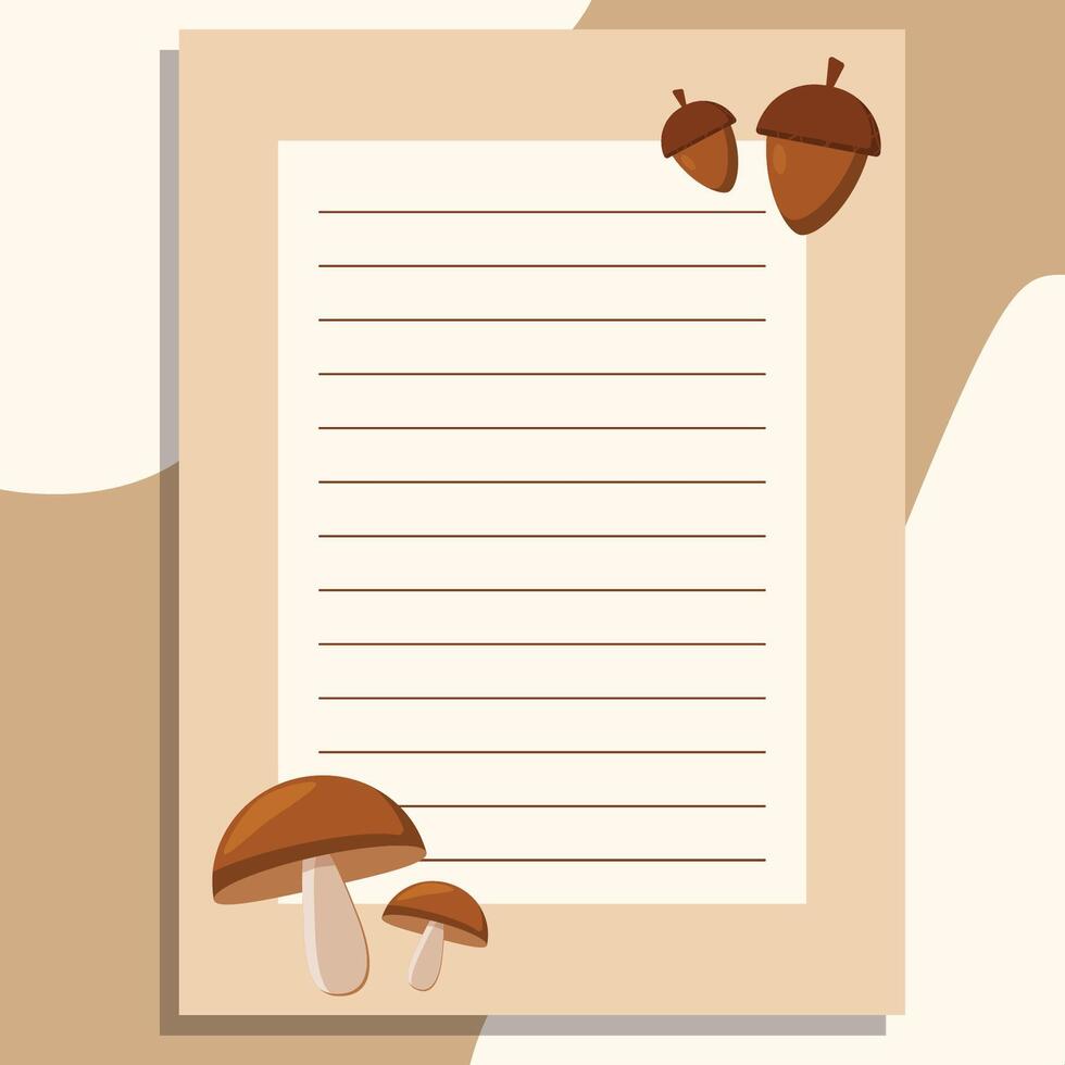An autumn banner, a sheet of paper, decorated with mushrooms, autumn elements on a beige background. vector