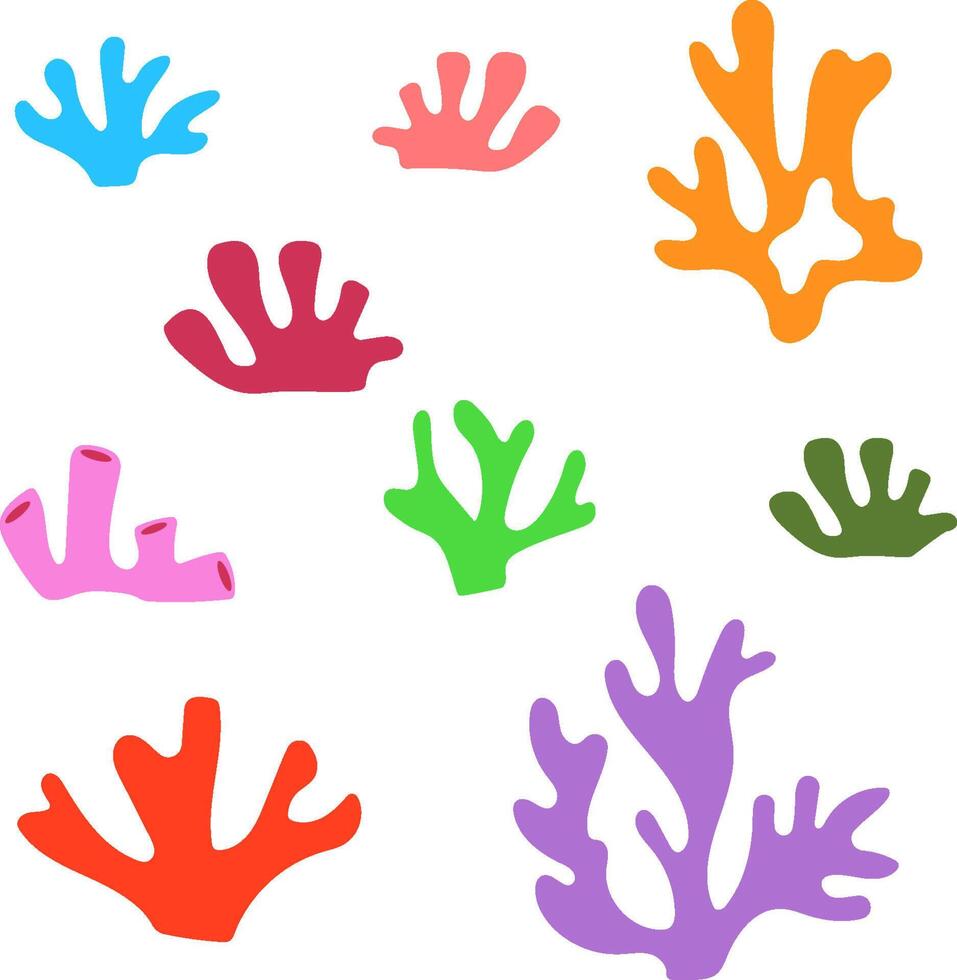Set of colorful tropical corals. Sealife set with corals. vector