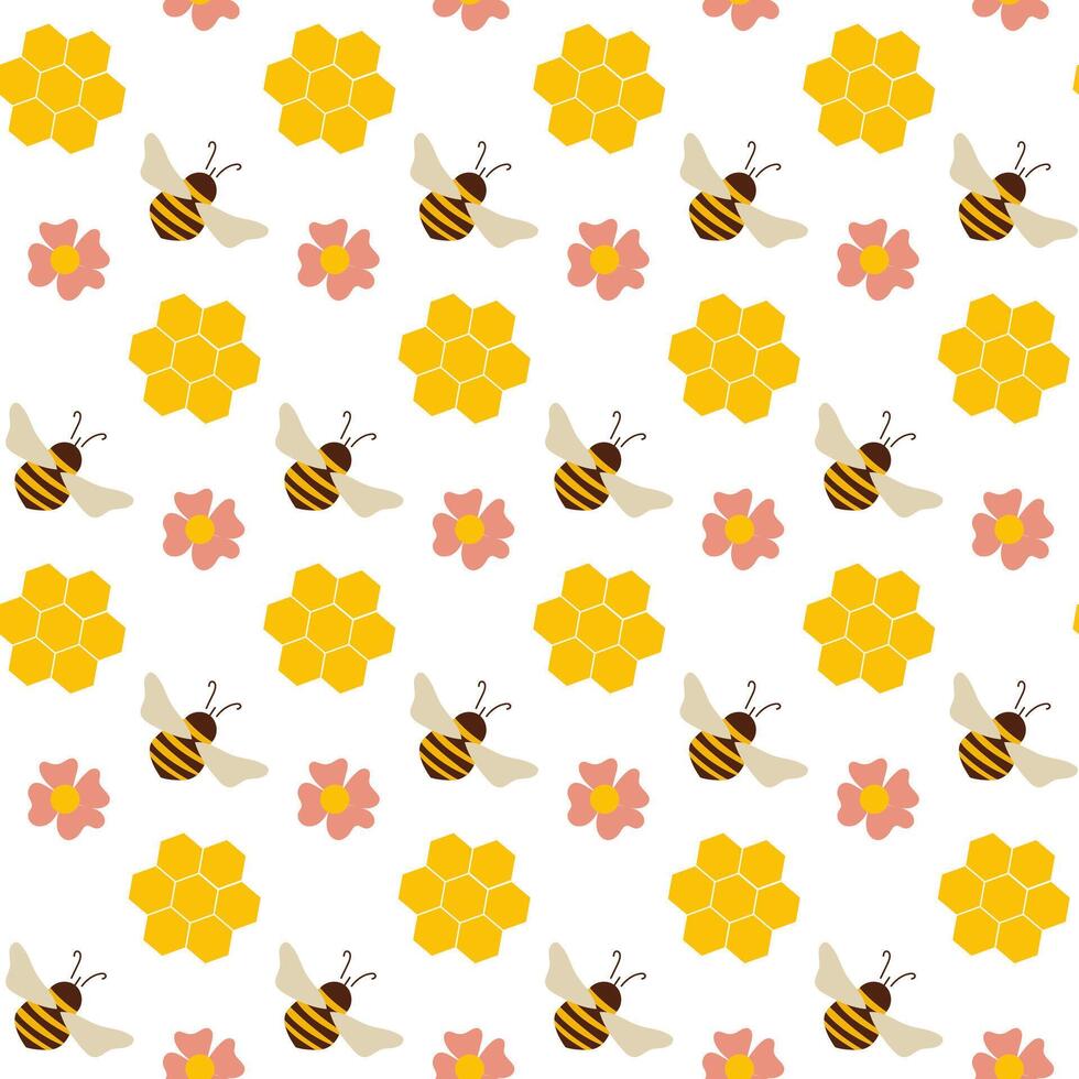 Colorful bee and flower pattern vector