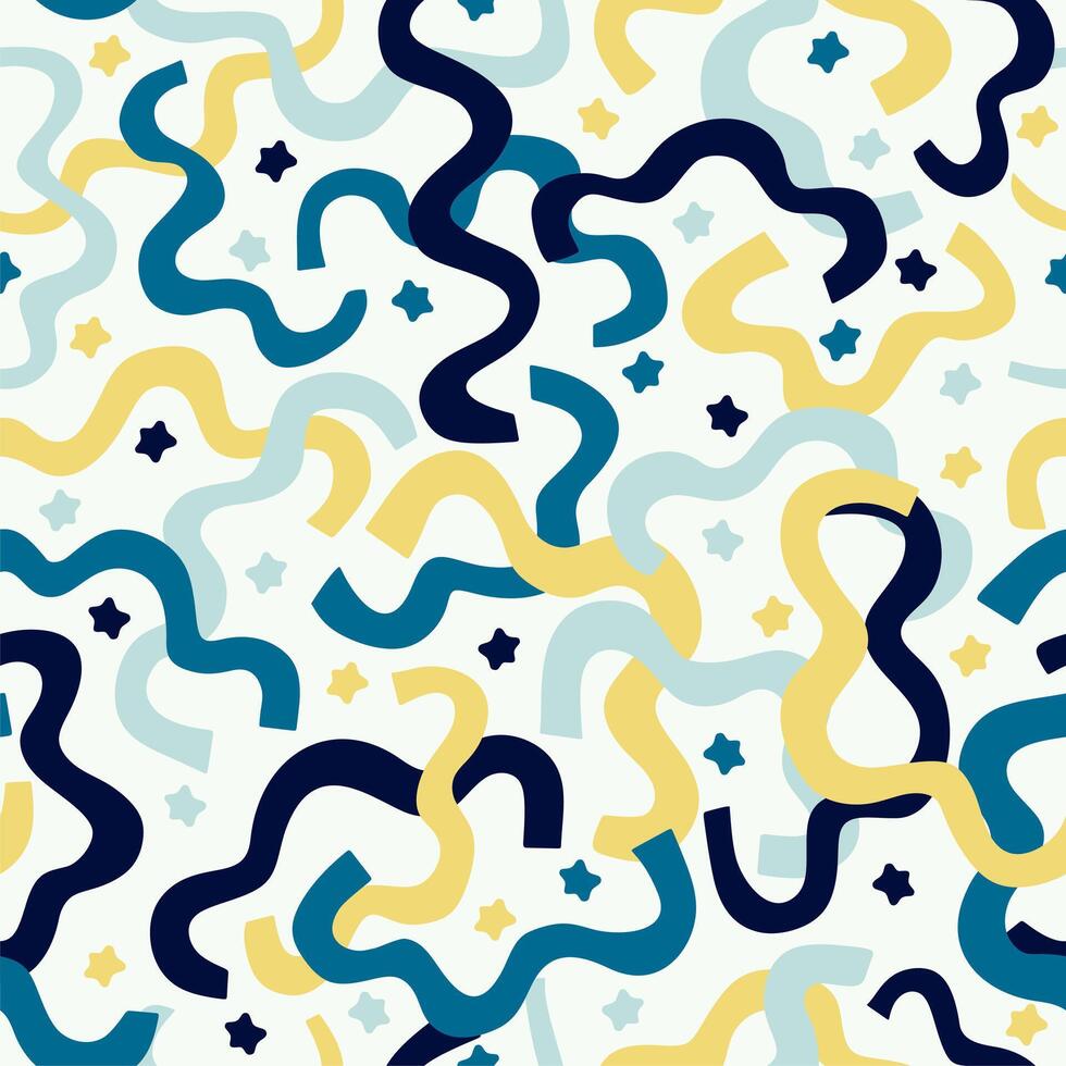 Seamless pattern. Abstract art texture. Creative wavy background. Light yellow, dark blue and light blue colors. vector