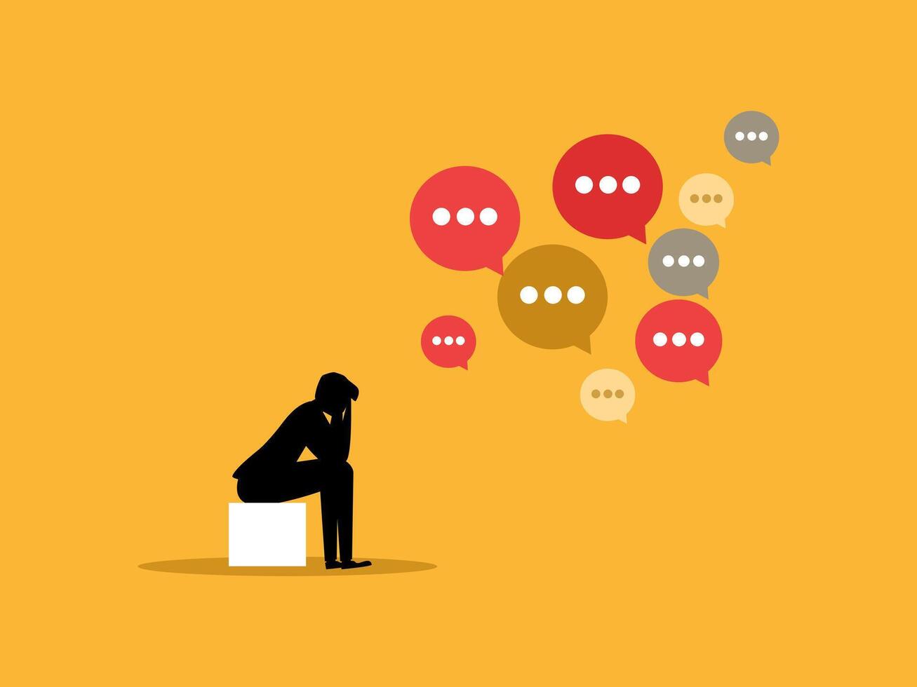 Businessman sitting stressed from many speech bubbles vector