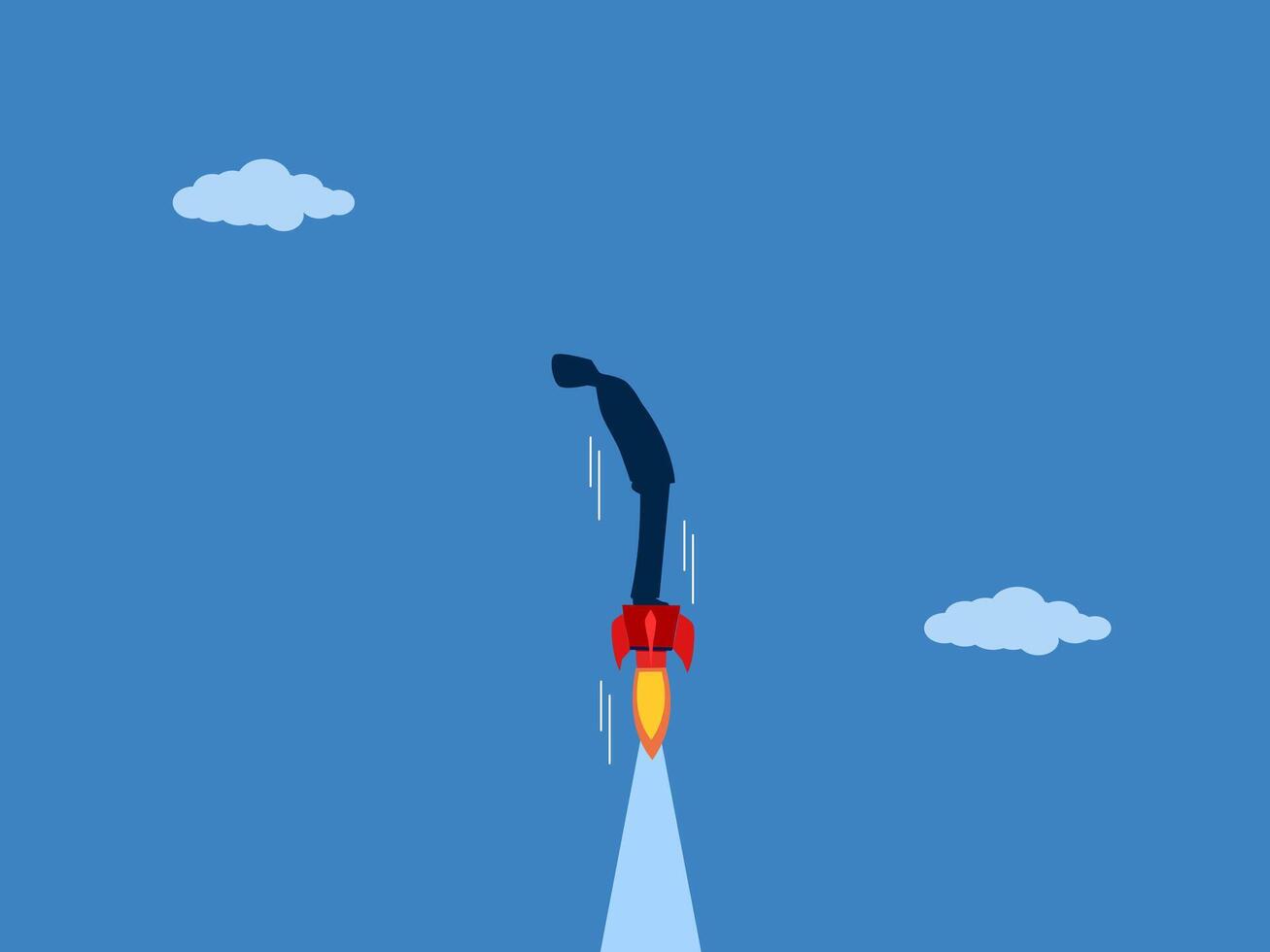 Startup, Businessman soars to the sky with a rocket vector