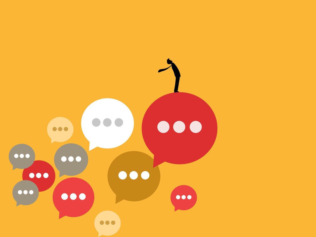 a man standing on a cloud of speech bubbles vector