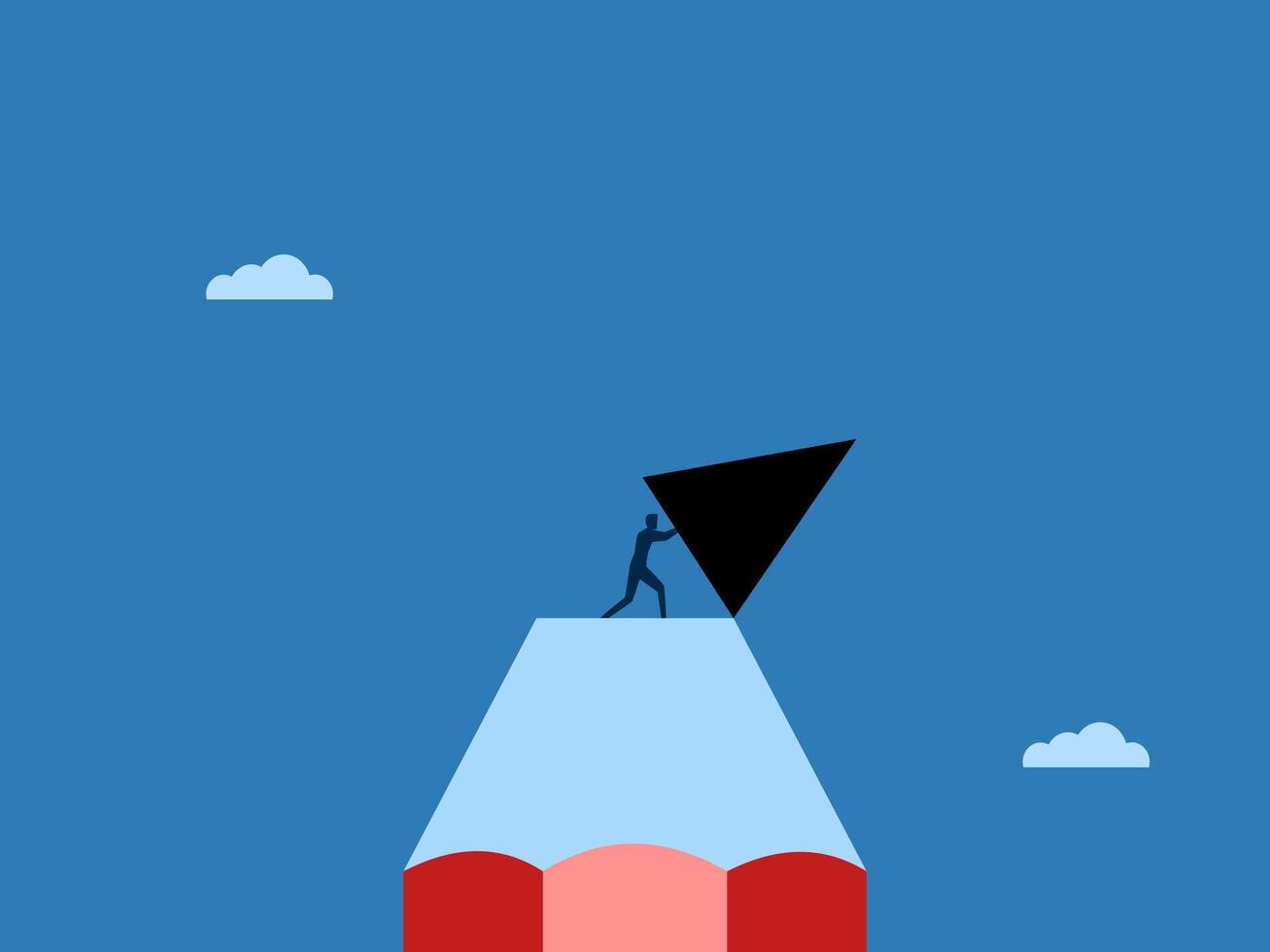 Businessman pushes pencil tip into the world vector