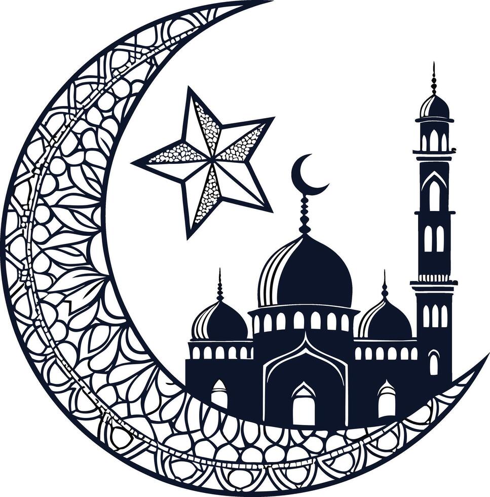 crescent moon with mosque and star for eid design vector