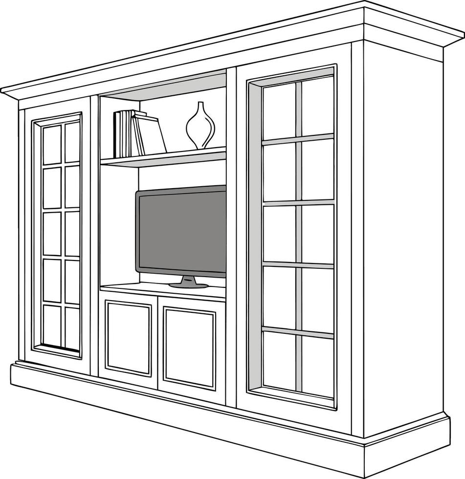 modern wall cabinet with tv and bookshelf unit vector