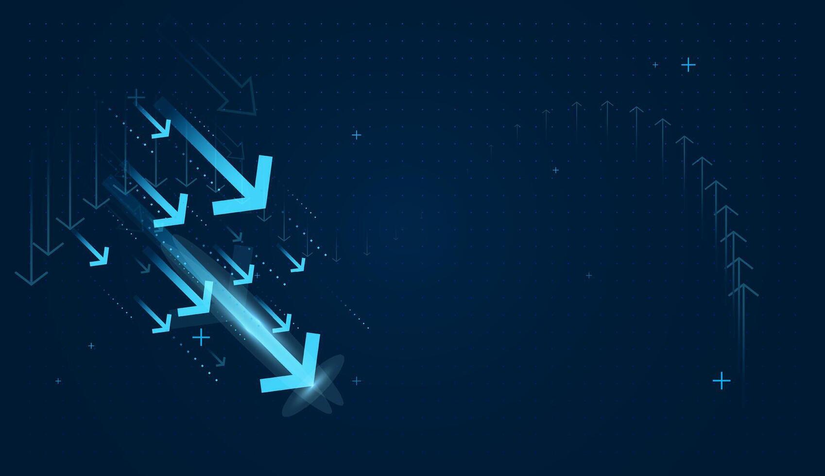 The Groups of falling blue arrow use for finance falling down trend concepts in illustration on dark background vector