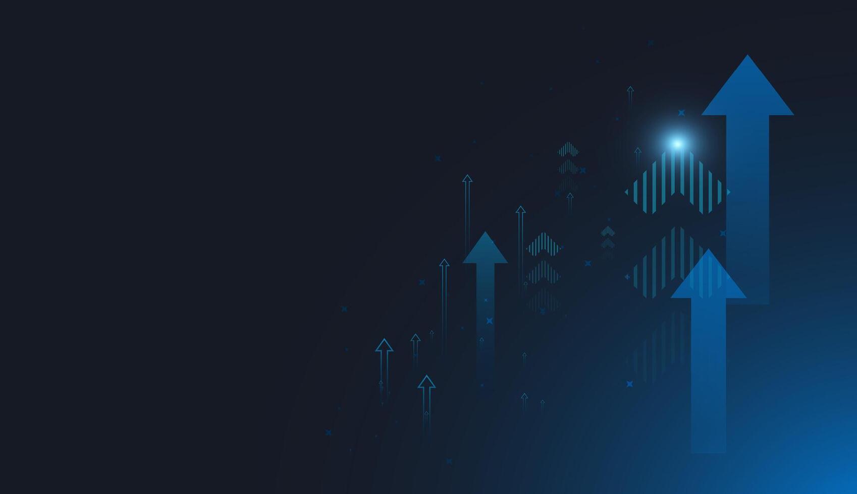 A Multiple arrows ascending against a dark blue digital background represent data analytics, financial trends, and market momentum. or technological growth concept illustration vector