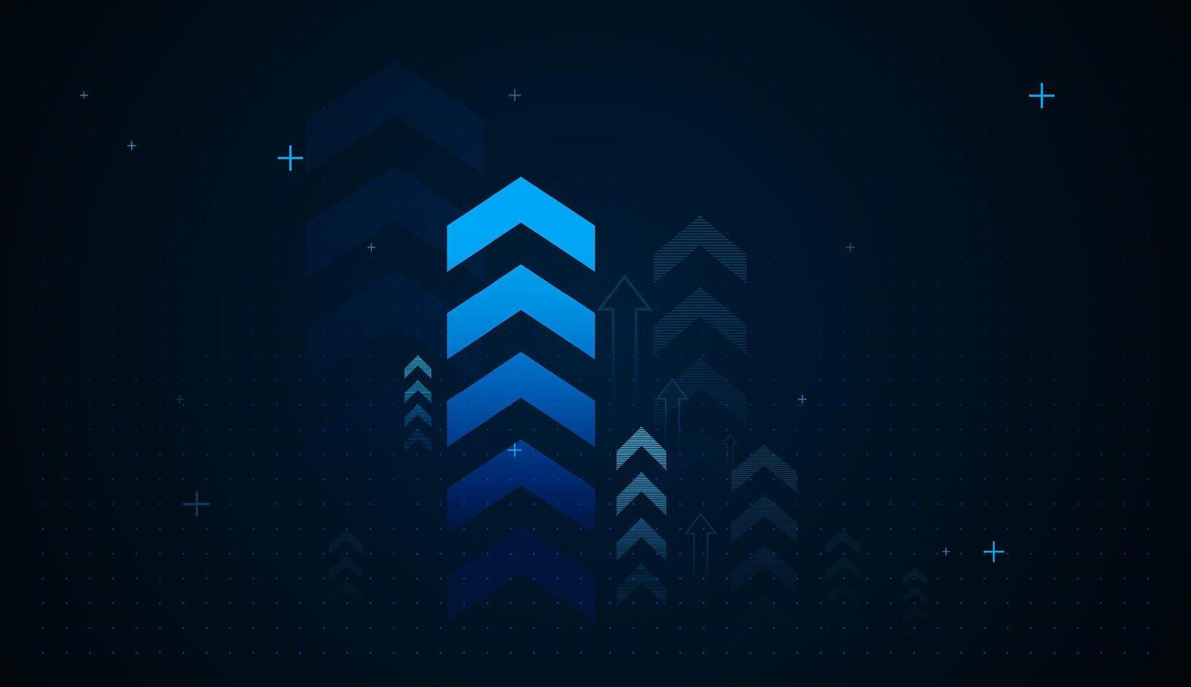 A big arrow moving up on dark blue background. the bright arrows upward growth trend Ideal for presentations, financial reports, or technology-driven branding, this image conveys strength vector