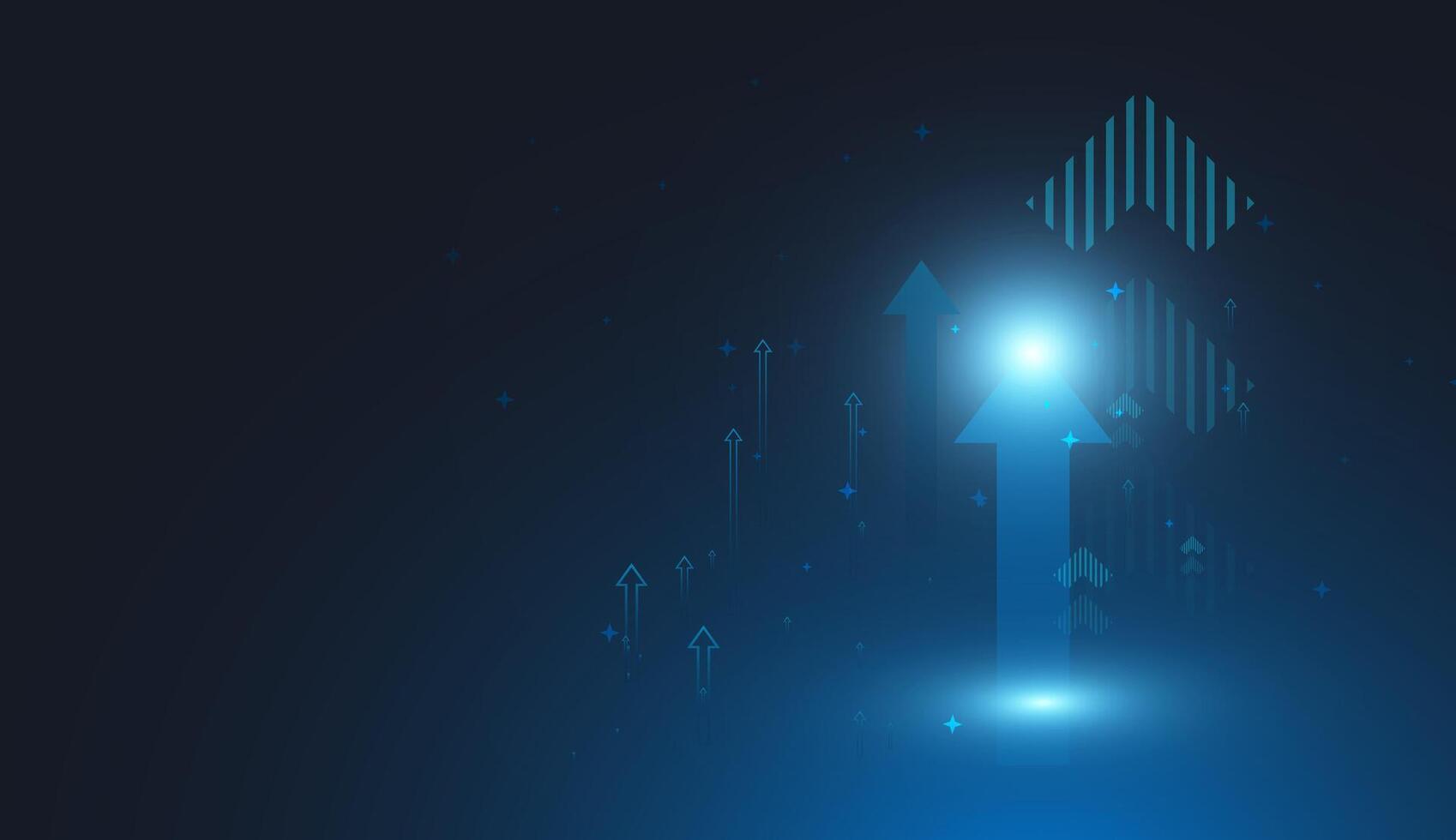 The rapid business or technological growth concept. A glowing upward arrow surrounded by digital elements symbolizes futuristic progress, innovation, and illustration vector