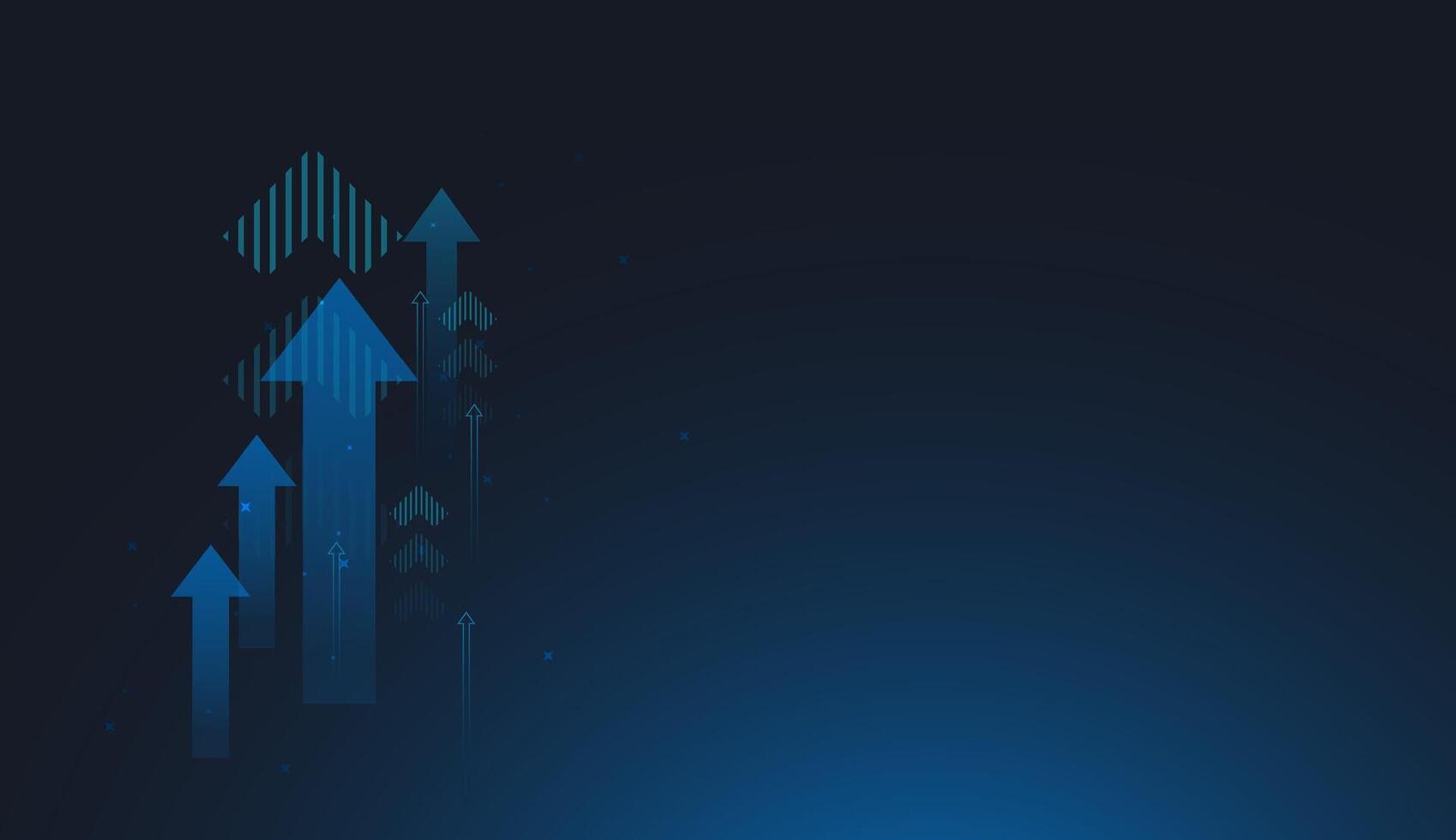Bright blue arrows of various sizes show positive business growth, momentum, and strategic advancement in a digital landscape. or technological growth concept illustration vector