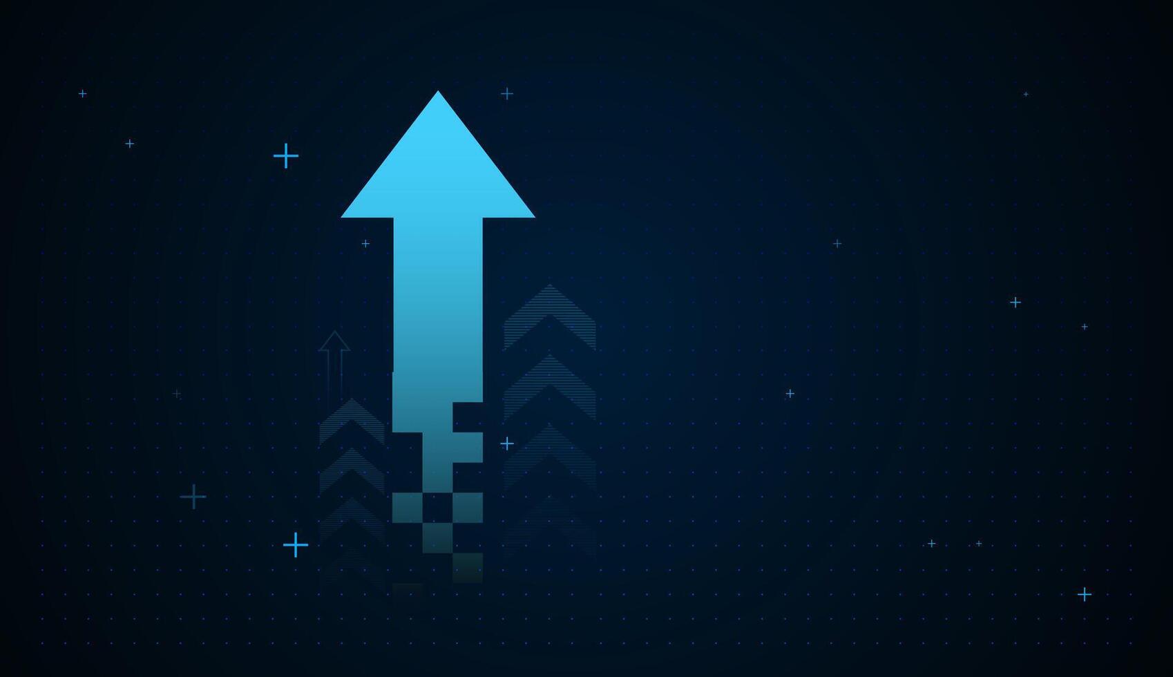 Bright arrows upward growth trend used in presentations of financial reports, or technology-driven branding, this image conveys strength and A big arrow moving up on dark blue background vector