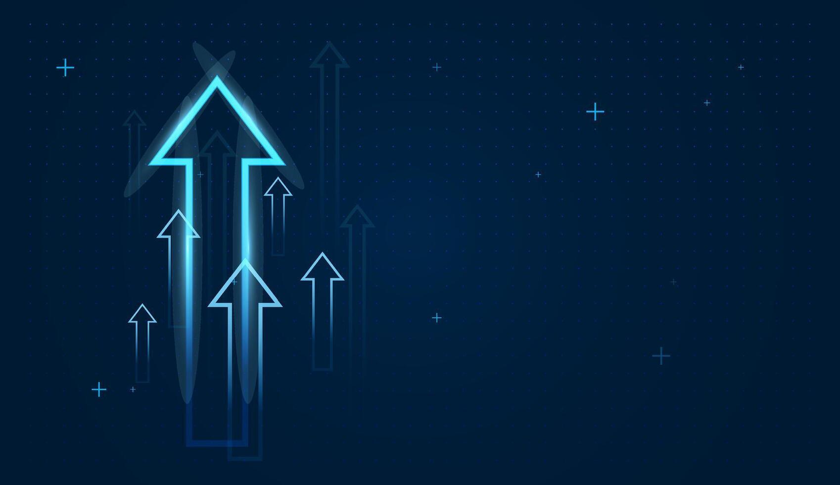 A groups of bright gowing up arrow trend for financial upward concepts. A glowing outlined arrow leads the way upward, symbolizing direction, success, and innovation vector