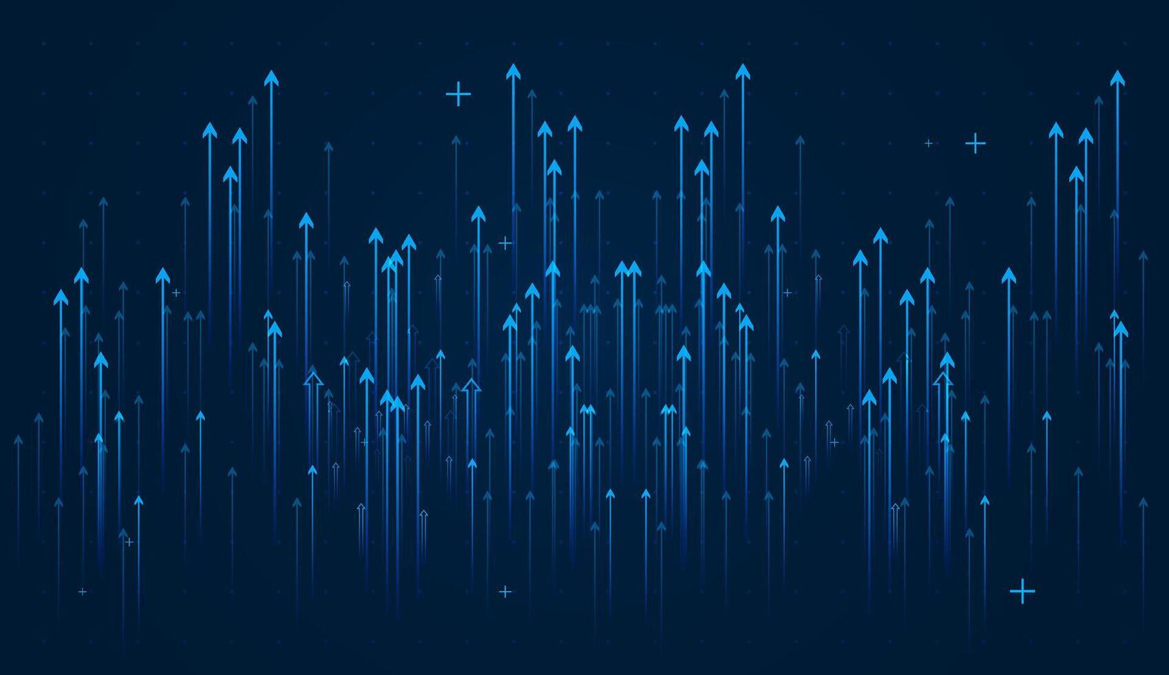 The blue arrows on dark blue background with blue arrow points upward, symbolizing strong growth, ambition, and future success and finaceial element background illustration vector