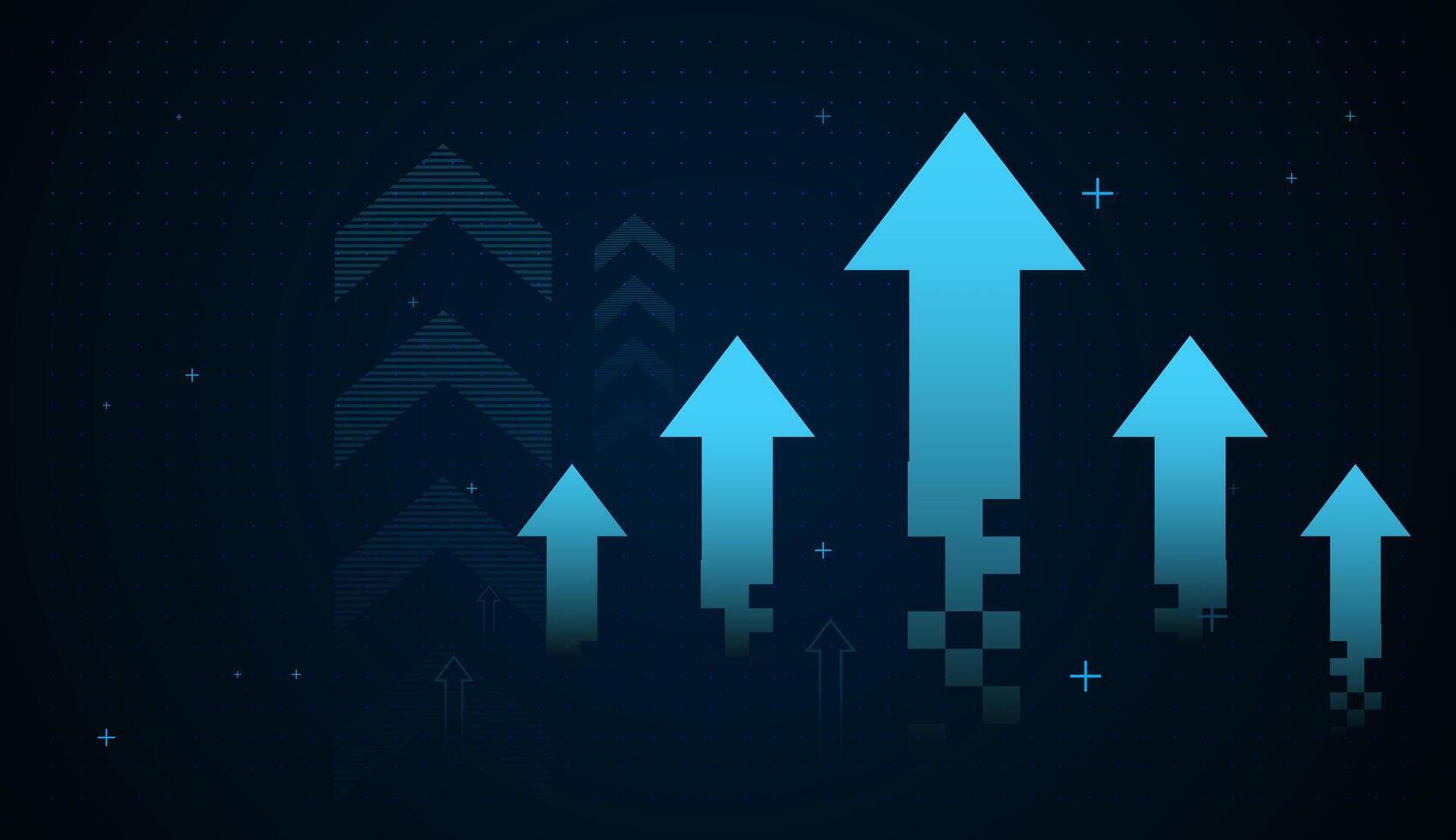Group of light blue arroews for abstract arrows up on dark background. illustration with bright arrows upward growth trends vector