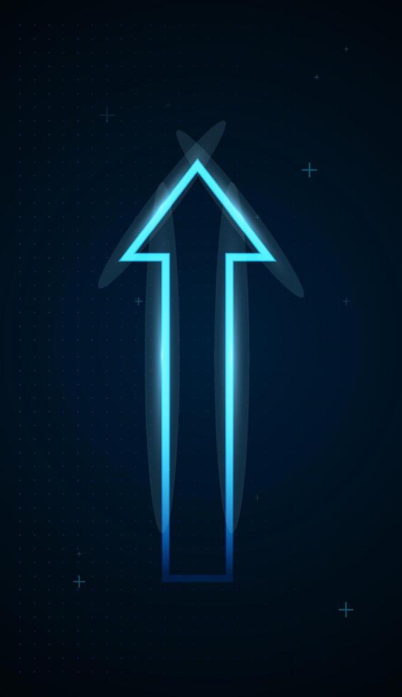 A massive, solid blue arrow pointing sharply upward against a light background, symbolizing strong financial growth and market confidence ideal for trading visuals and investment report vector