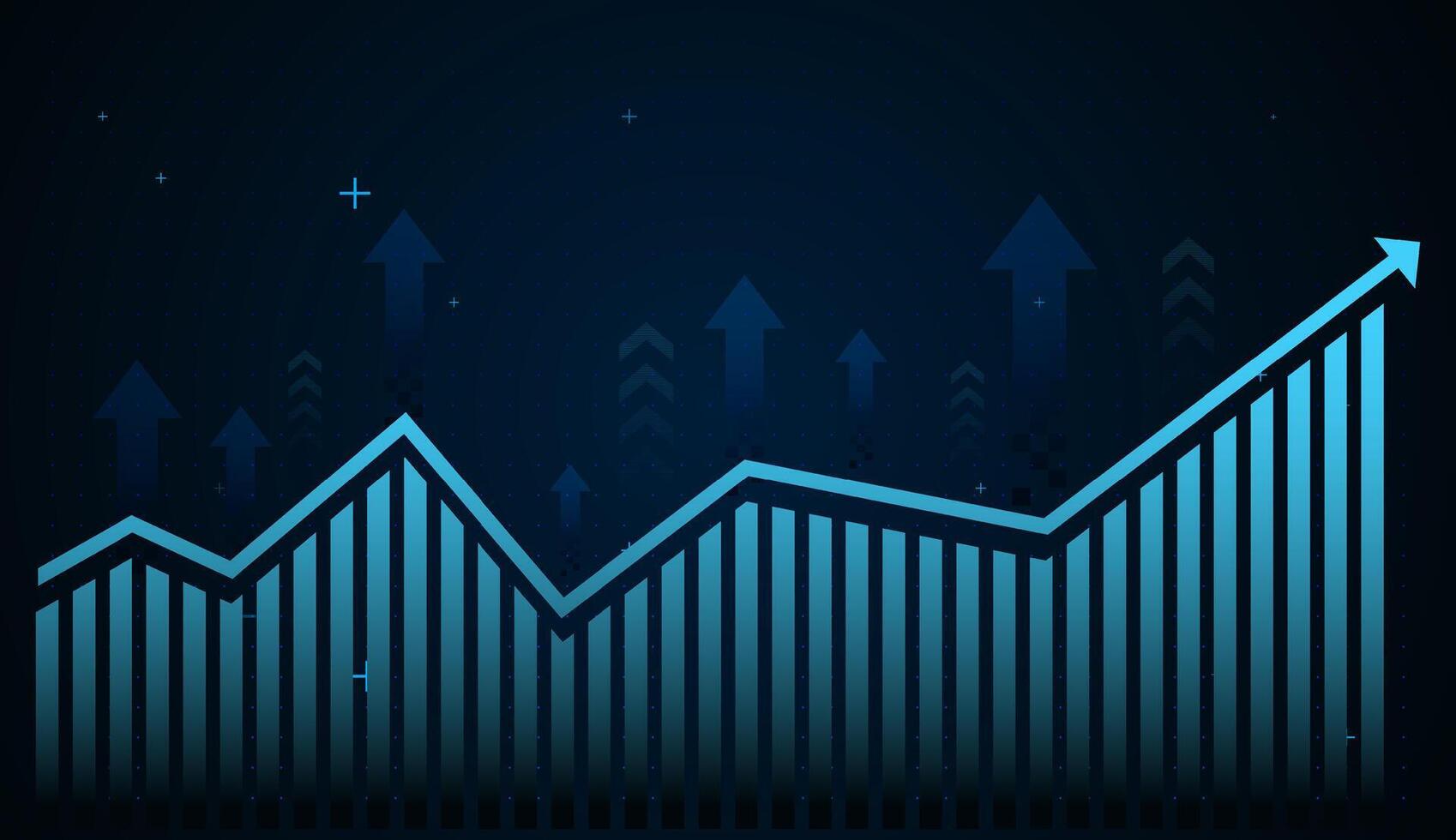 A glowing blue line chart rises steadily, symbolizing financial growth and upward market trends on a futuristic grid background. , illustration vector