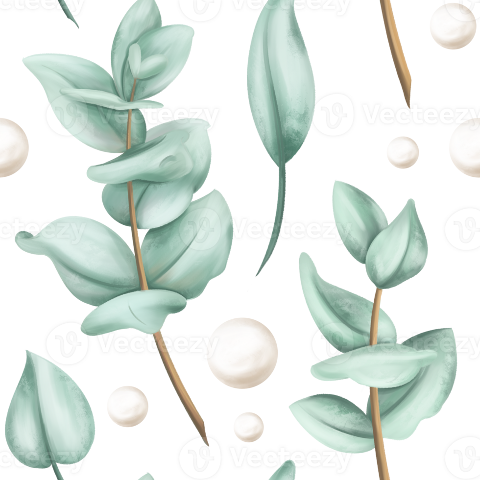 Seamless pattern of vintage pastel twigs eucalyptus. Romantic and beautiful digital illustration, repeating background. For natural decoration, design of invitations, date saving, greeting card png