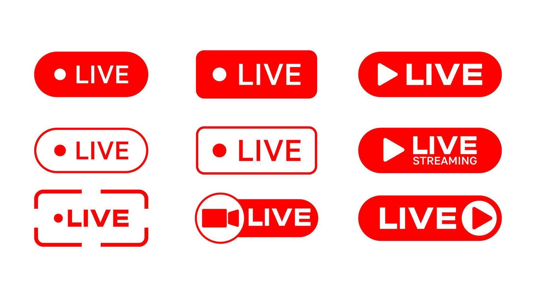 Live Streaming Button design, Isolated Red Online graphic elements for Business banner, Sicual meda communication, Editable vector