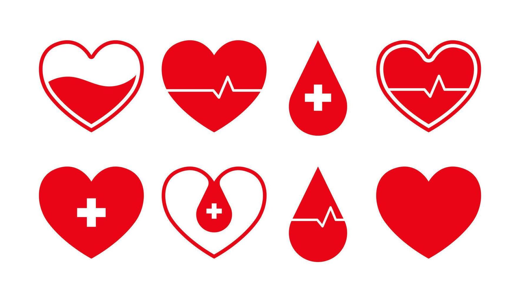 Isolated Red Blood Donation icon set, Charity Blood sharing, Health care and Volunteer graphic elements, symbol. vector