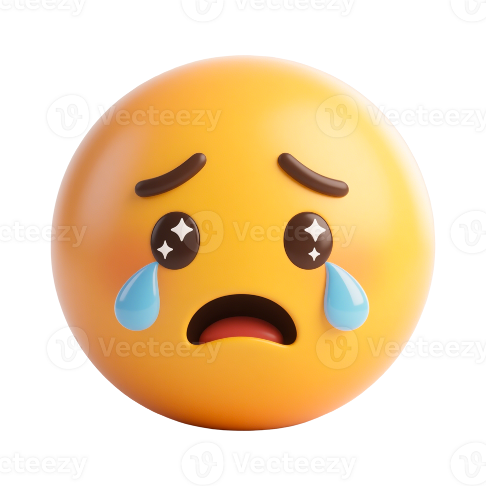 A 3D Cartoon Emoji Showing Sadness with Tears png