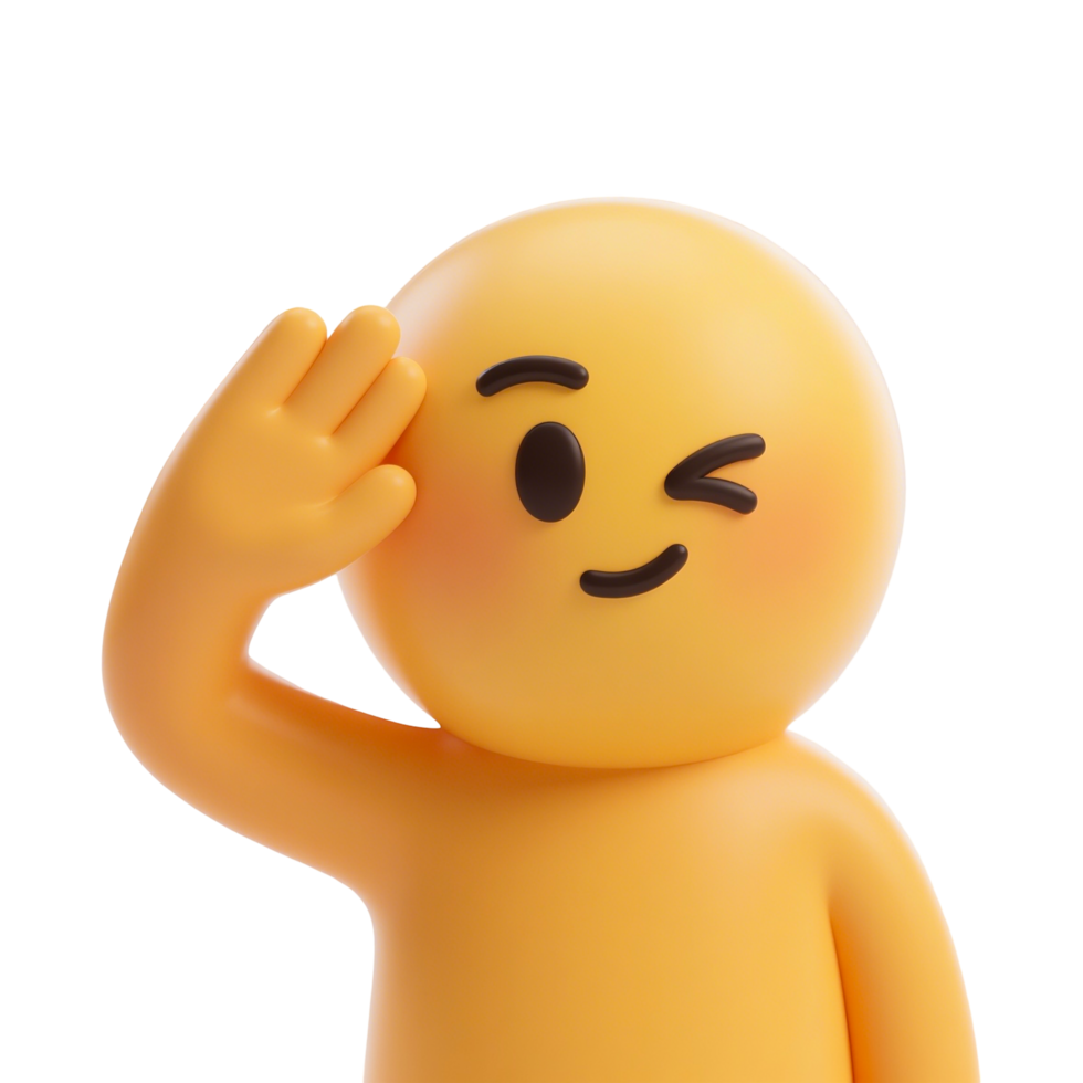 Cute 3D cartoon character winking and saluting png