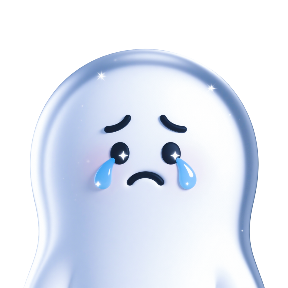A Sad, Crying Ghost in 3D Cartoon Style png