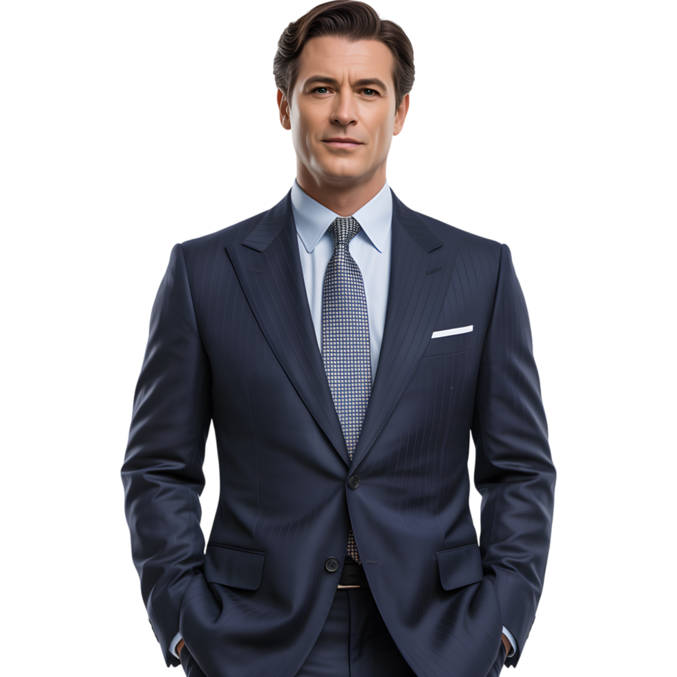Businessman in a gray suit standing confidently png