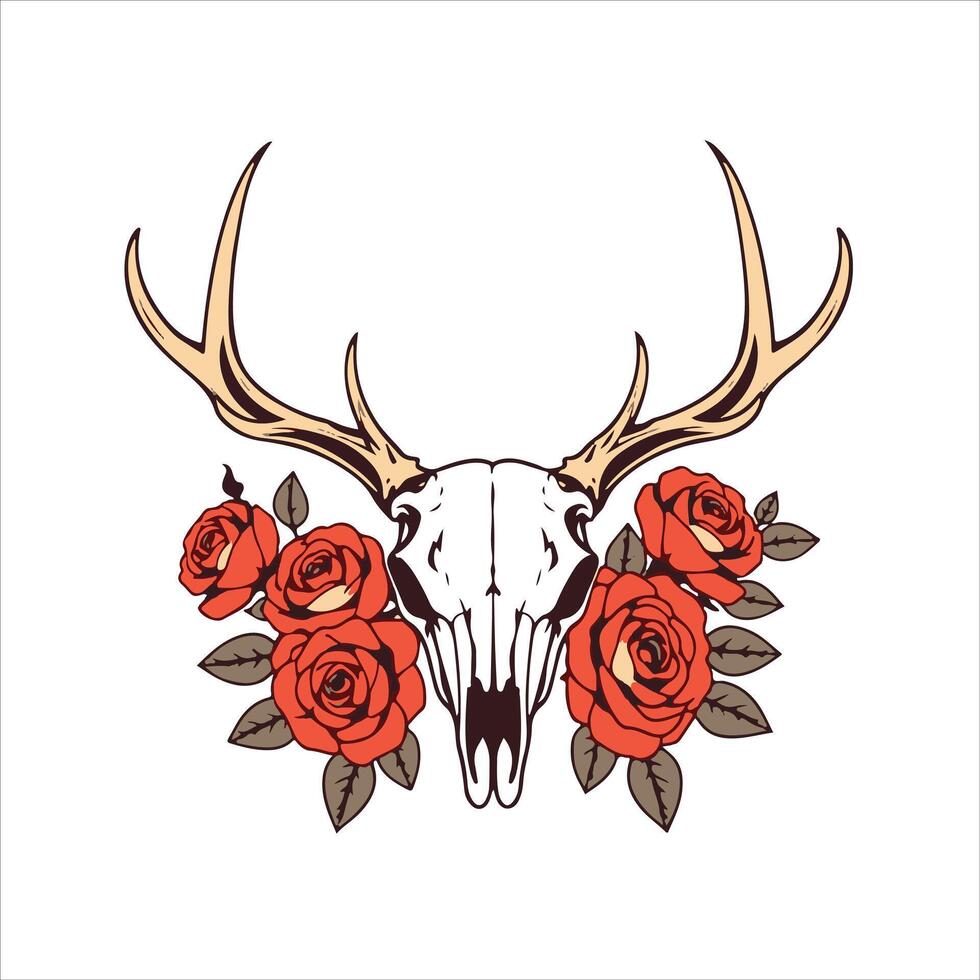 A skull with roses and antlers vector