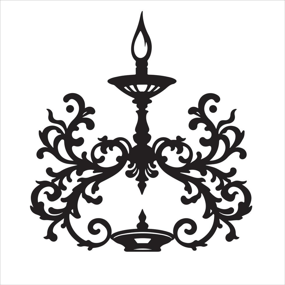 A black and white illustration of a chandelier vector