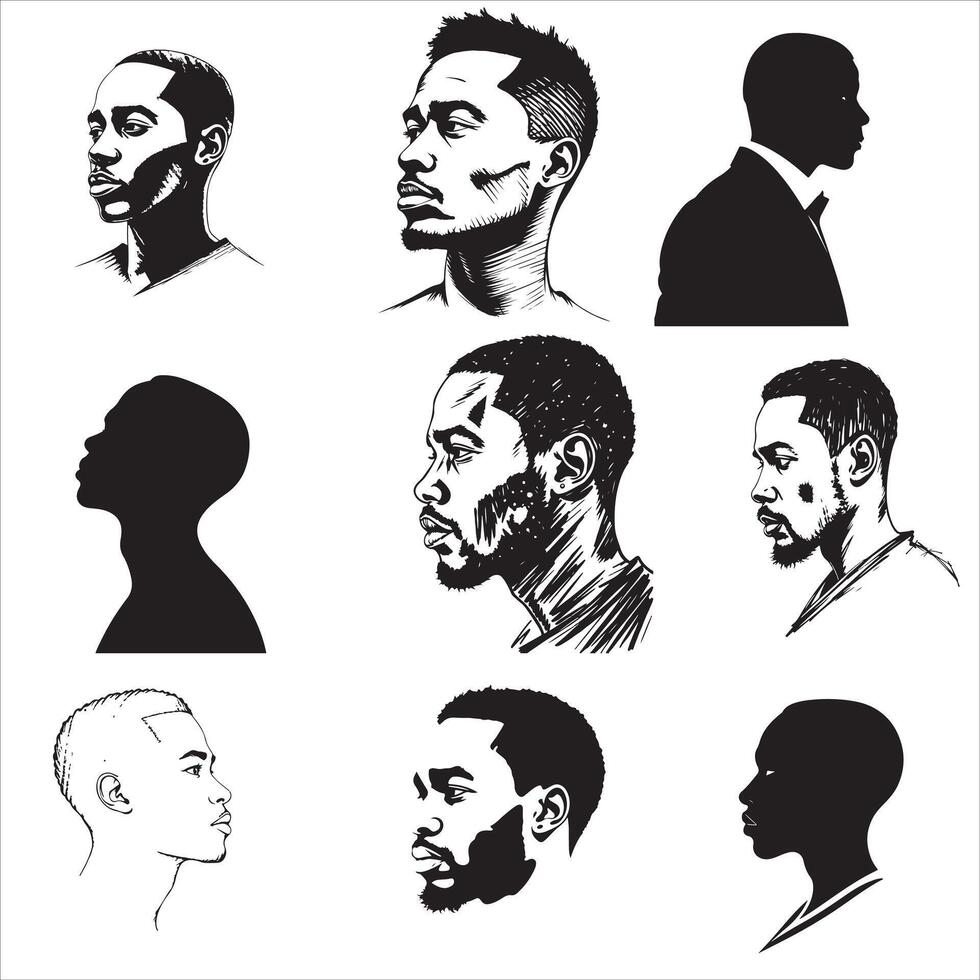 Black men in different hairstyles and faces vector