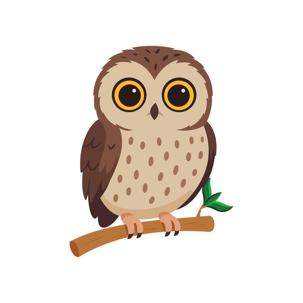 an owl sitting on a branch with big eyes vector