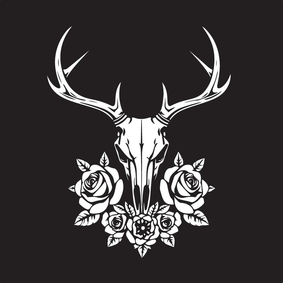 A deer skull with roses on a black background vector