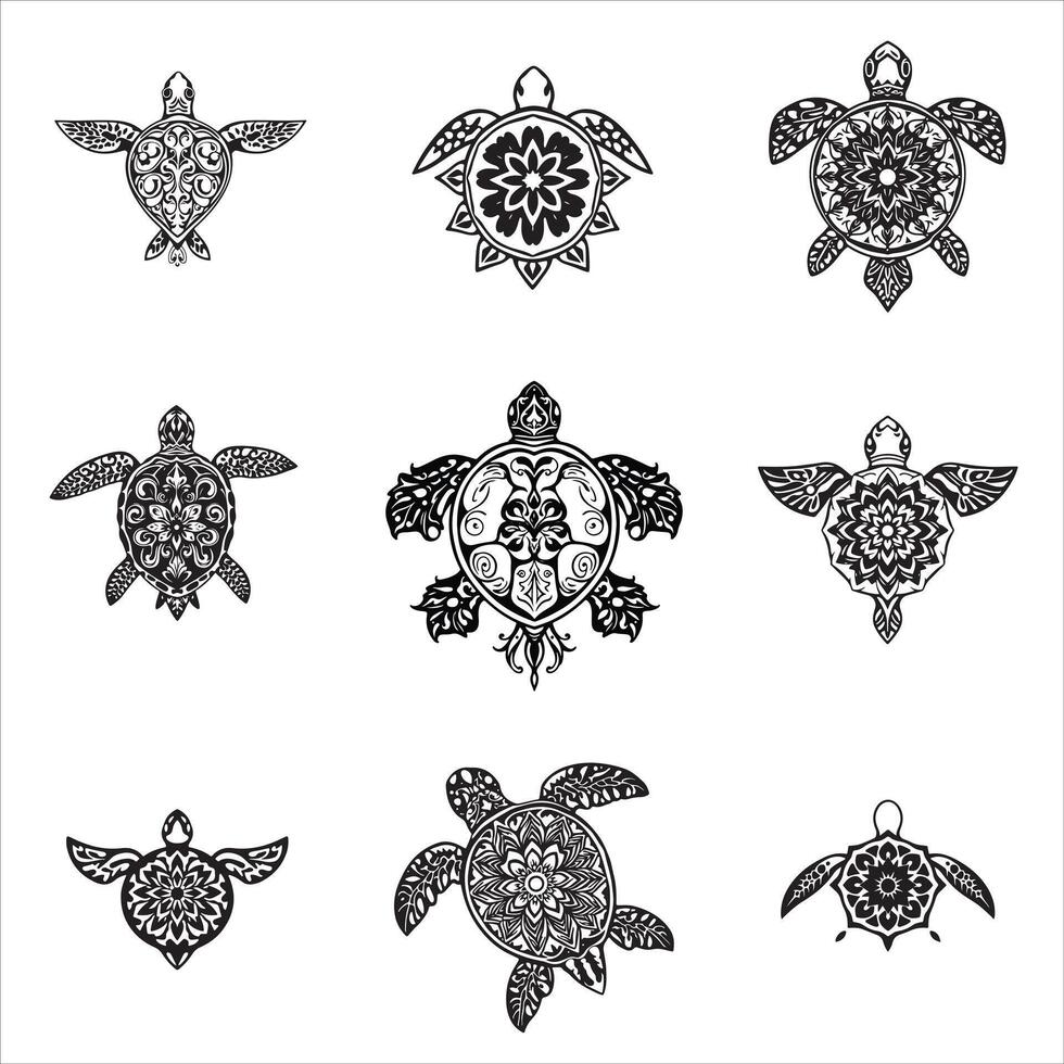 Turtle tattoos set of six different designs vector