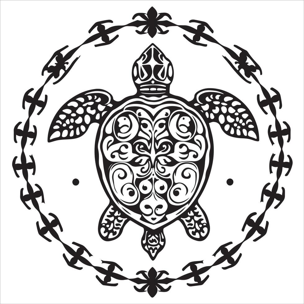 Turtle tattoo design in a circle with ornamental elements vector