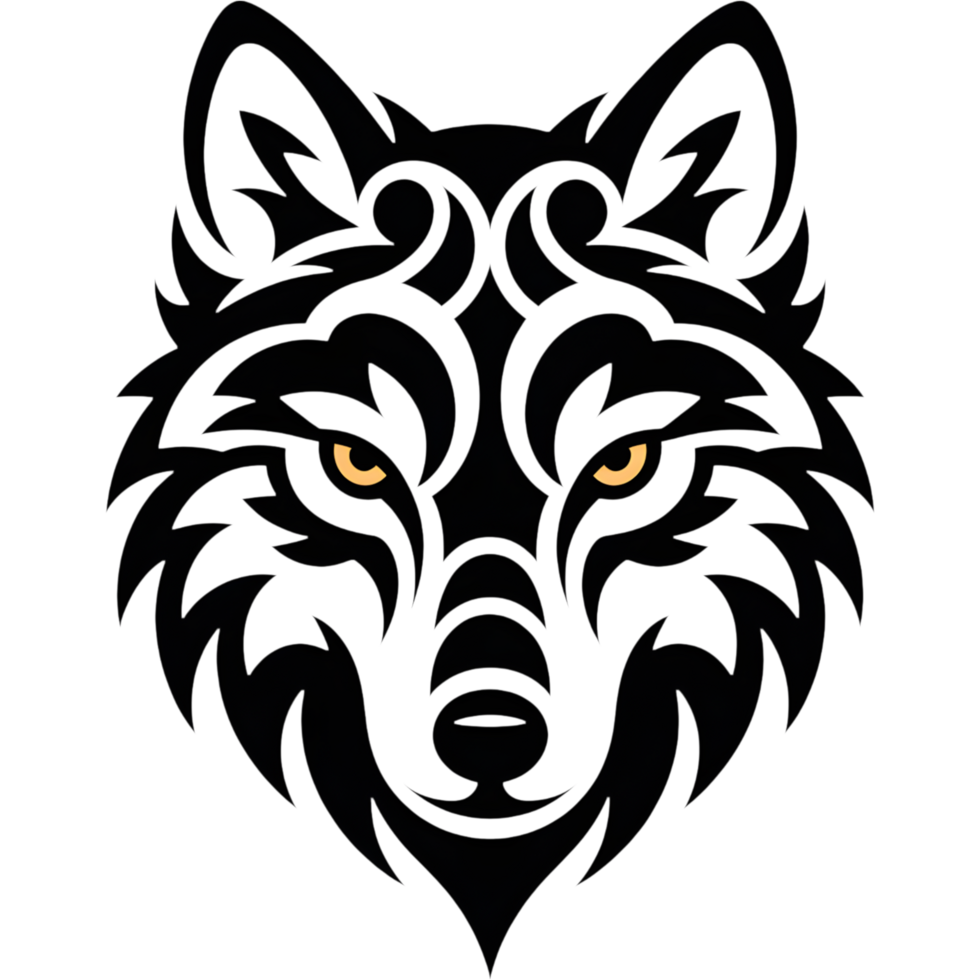 Tribal wolf head with sharp line art png
