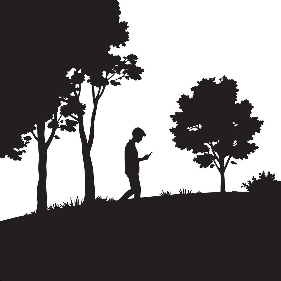 Silhouette of man walking in the park vector