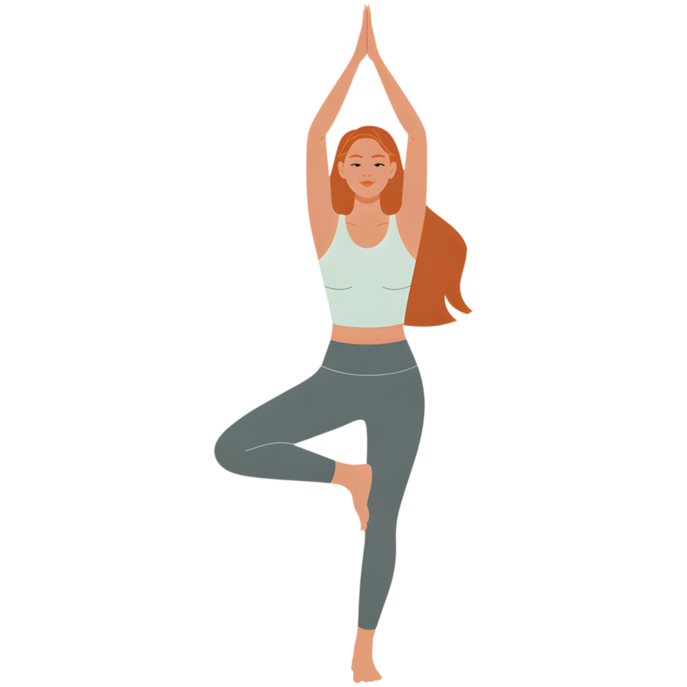 Woman Balancing in Tree Yoga Pose png