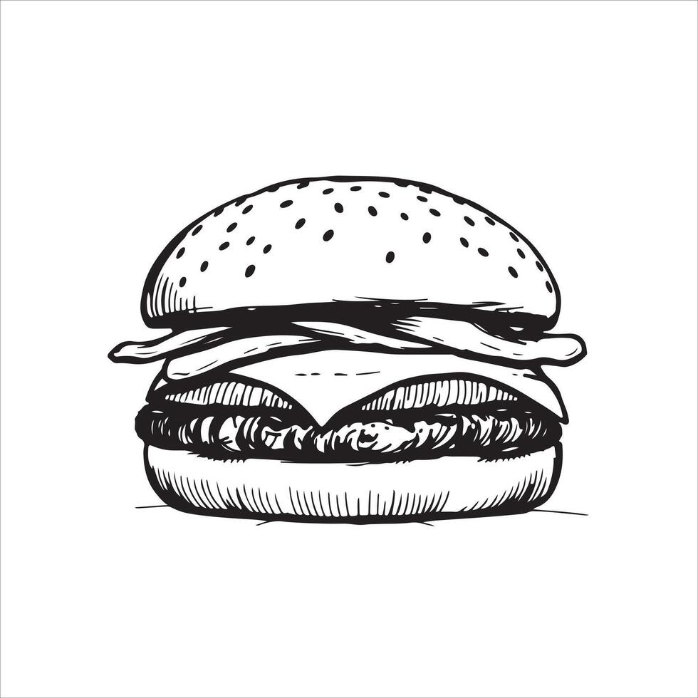 A hamburger is shown in a sketch style vector