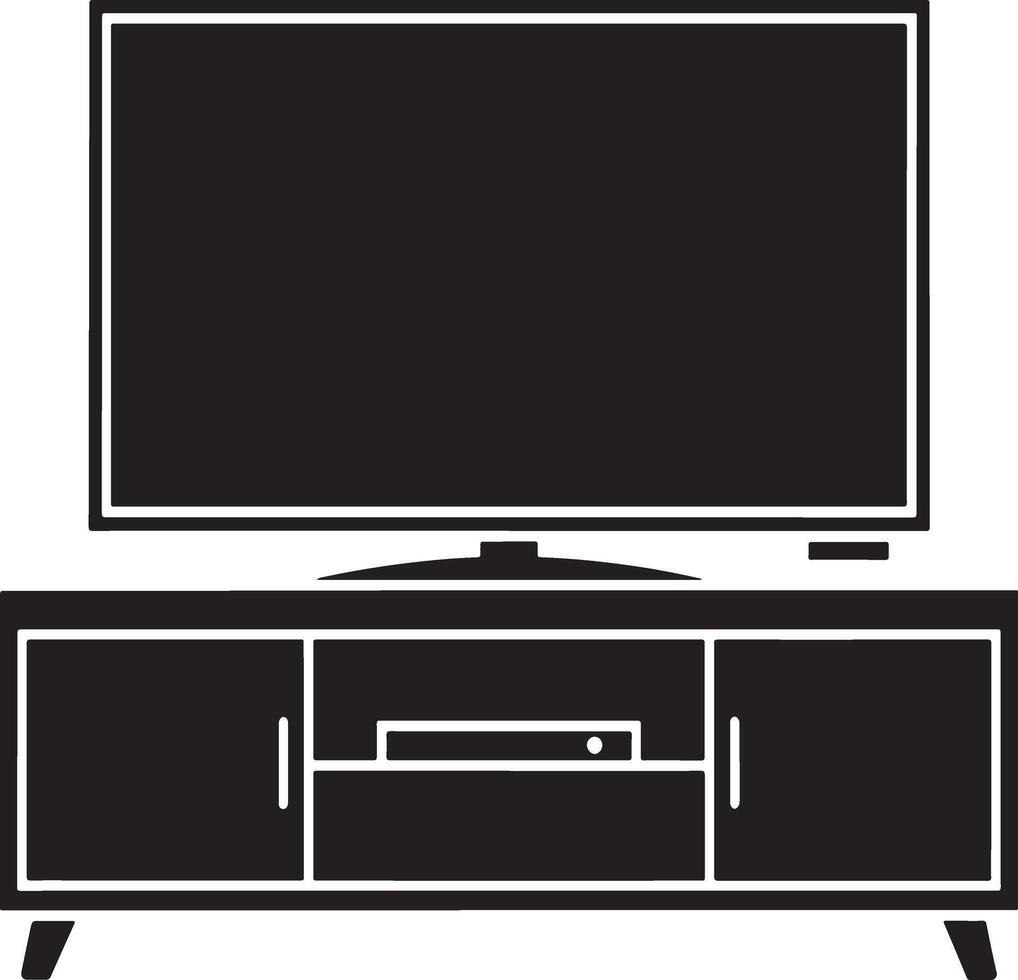 Black and white silhouette of a flat screen television on a modern entertainment center vector