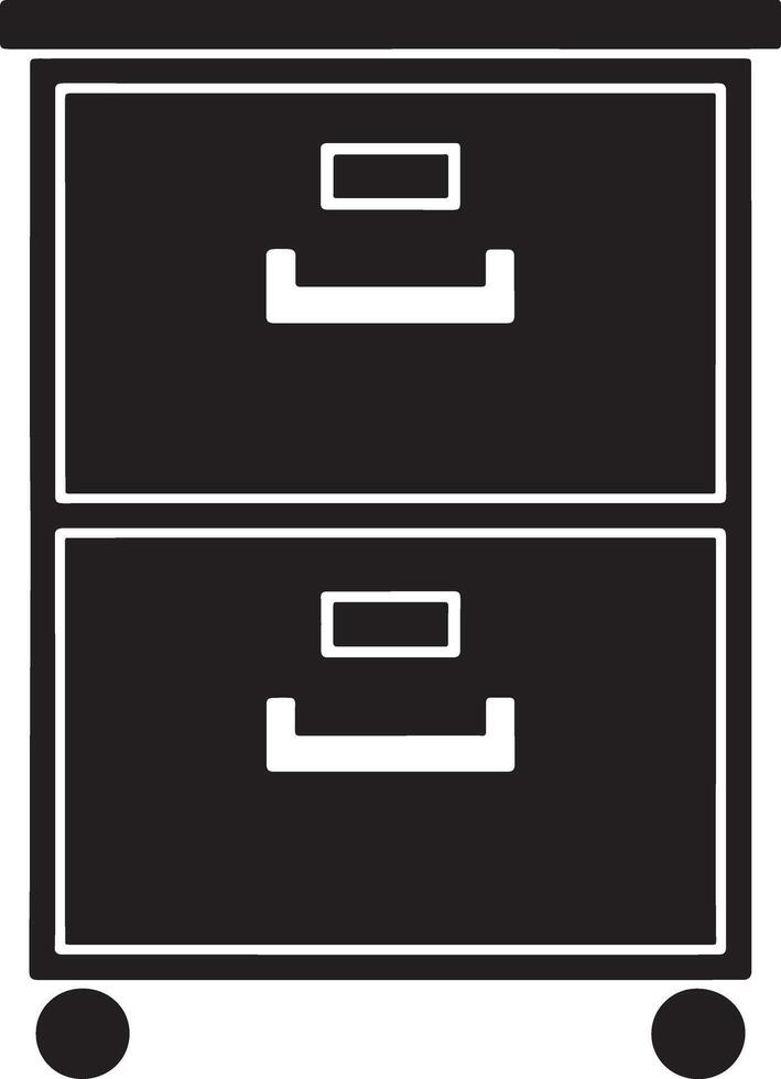 Black and white illustration of a two drawer mobile file cabinet vector