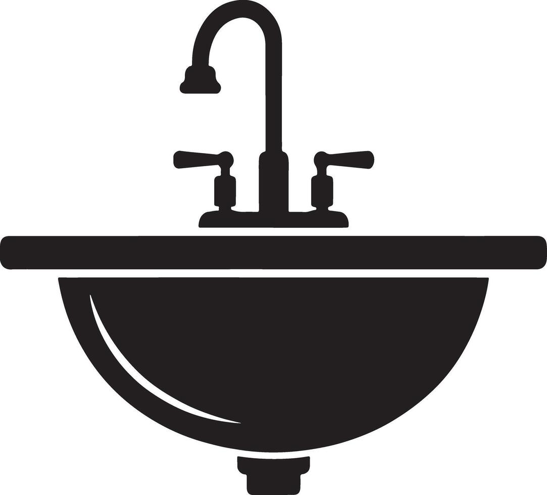 Simple black silhouette icon of a vessel sink with faucet vector