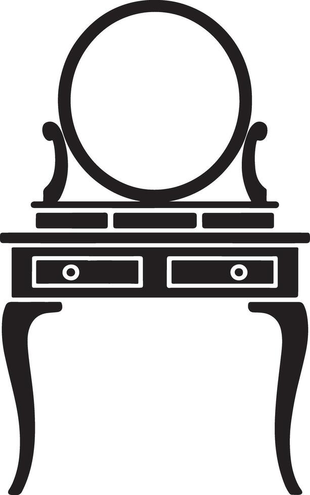 Classic vintage vanity table with round mirror and two drawers vector