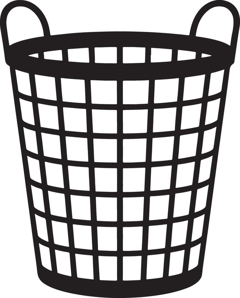 Black and white illustration of a wire laundry basket with handles vector