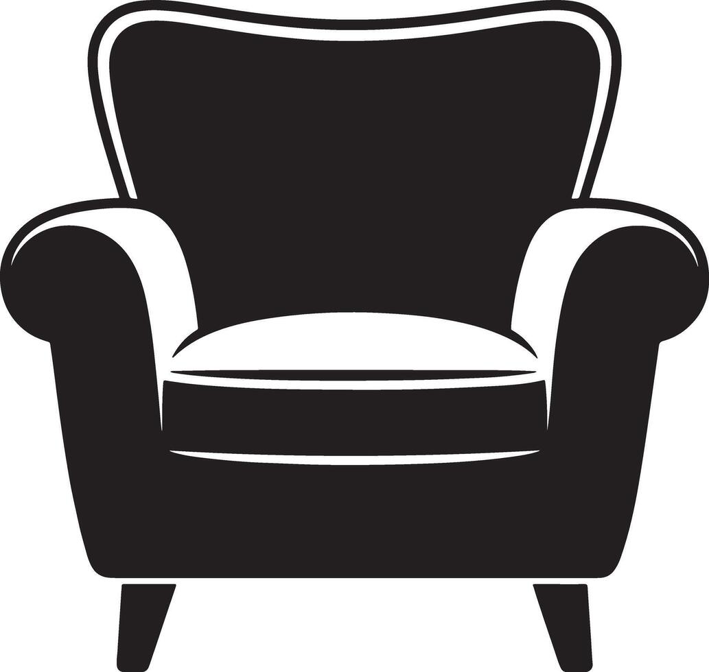 Black and white silhouette of a classic armchair with rounded edges and simple legs vector